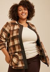 Plus Size Plaid Sherpa Button Front Jacket, C1246, small