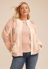 Plus Size Plaid Sherpa Button Front Jacket, C9370, small
