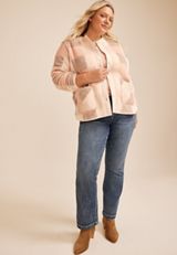 Plus Size Plaid Sherpa Button Front Jacket, C9370, small