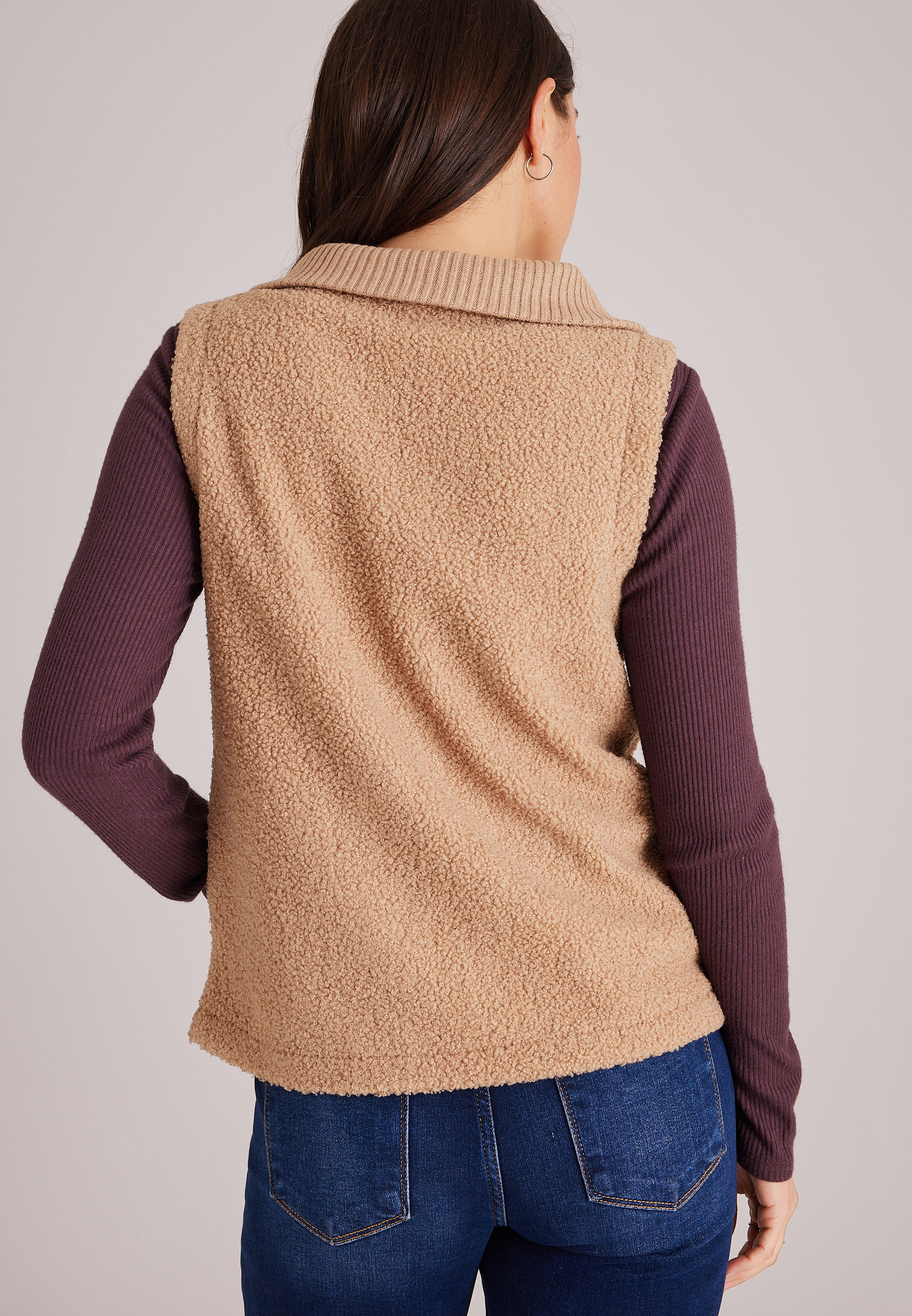 Sweater Collar Zip Vest, C3669, large