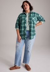 Plus Size Knit Jacquard Plaid Button Front Shirt, C5273, small