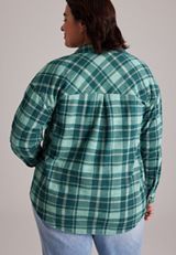 Plus Size Knit Jacquard Plaid Button Front Shirt, C5273, small