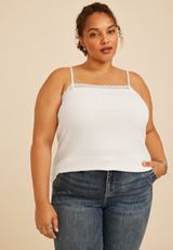 Plus Size Square Neck Lace Trim Rib Cami, C8232, small