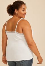 Plus Size Square Neck Lace Trim Rib Cami, C8232, small