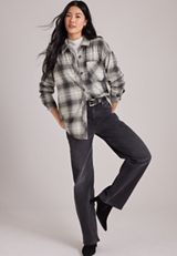 Knit Jacquard Plaid Button Front Shirt, C3884, small