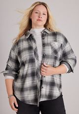 Plus Size Knit Jacquard Plaid Button Front Shirt, C3884, small