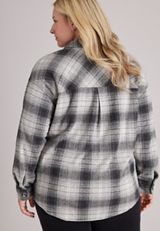 Plus Size Knit Jacquard Plaid Button Front Shirt, C3884, small