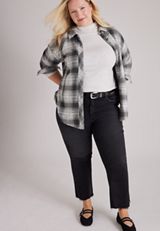 Plus Size Knit Jacquard Plaid Button Front Shirt, C3884, small