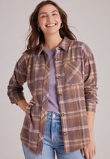 Knit Jacquard Plaid Button Front Shirt, C30, small