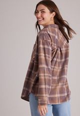 Knit Jacquard Plaid Button Front Shirt, C30, small