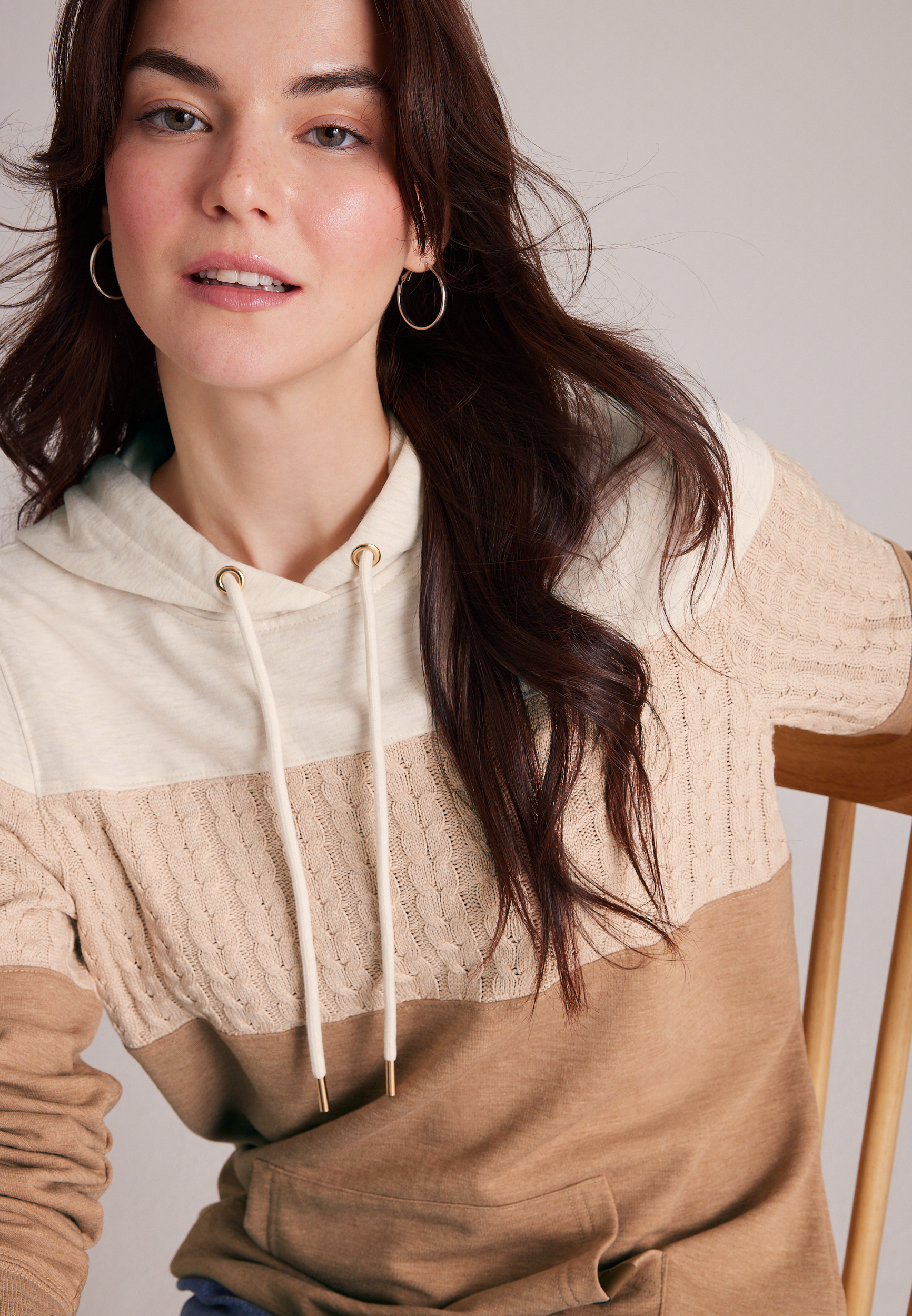 Homeward Cable Knit Colorblock Hoodie, C1265, large