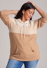 Plus Size Homeward Cable Knit Colorblock Hoodie, C1265, small