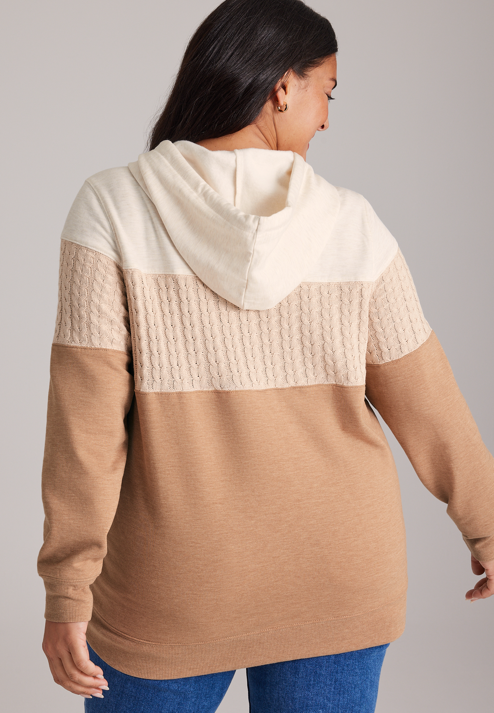 Plus Size Homeward Cable Knit Colorblock Hoodie, C1265, large