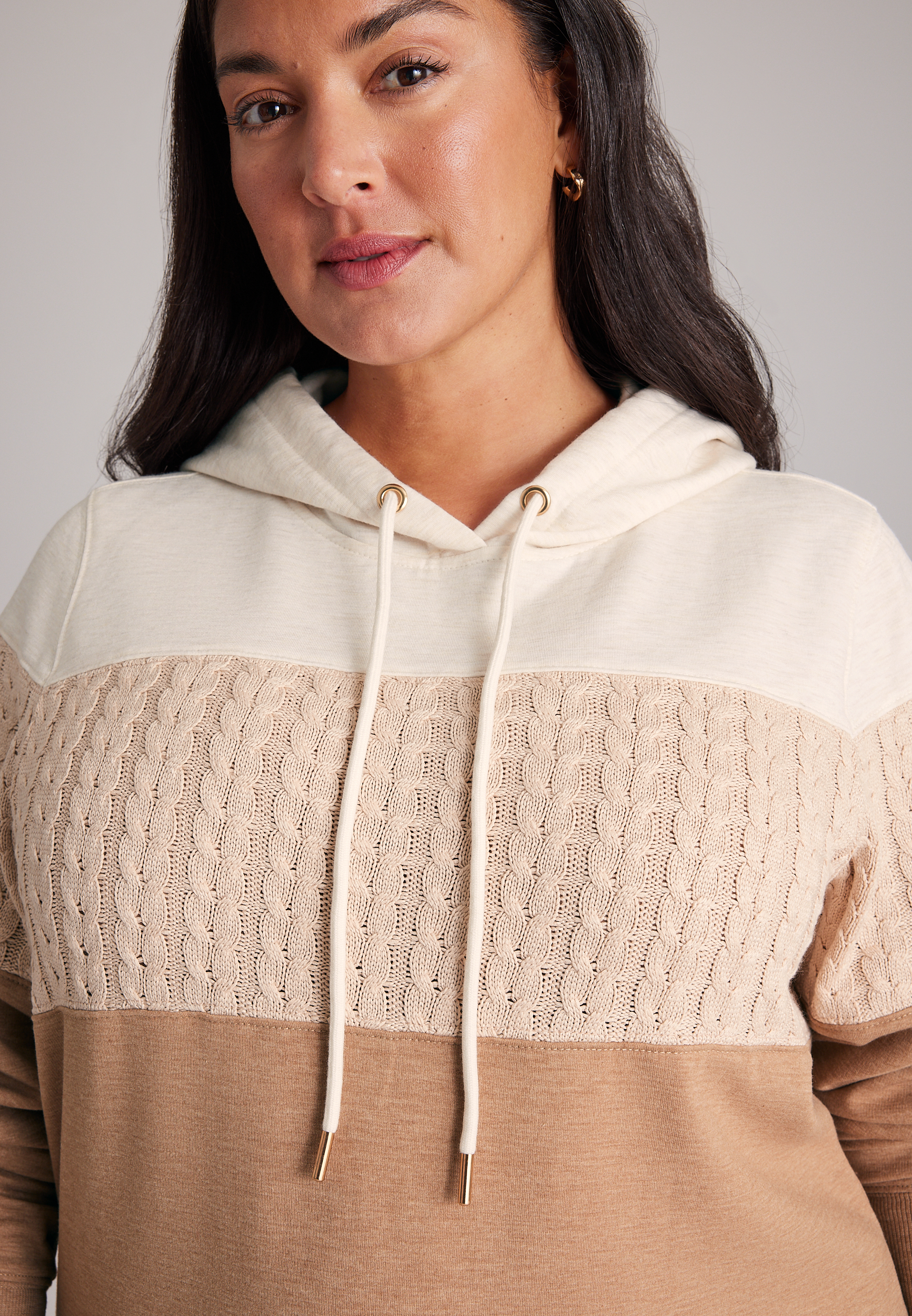 Plus Size Homeward Cable Knit Colorblock Hoodie, C1265, large