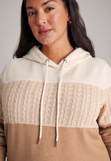 Plus Size Homeward Cable Knit Colorblock Hoodie, C1265, small