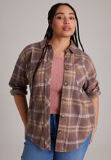 Plus Size Knit Jacquard Plaid Button Front Shirt, C30, small