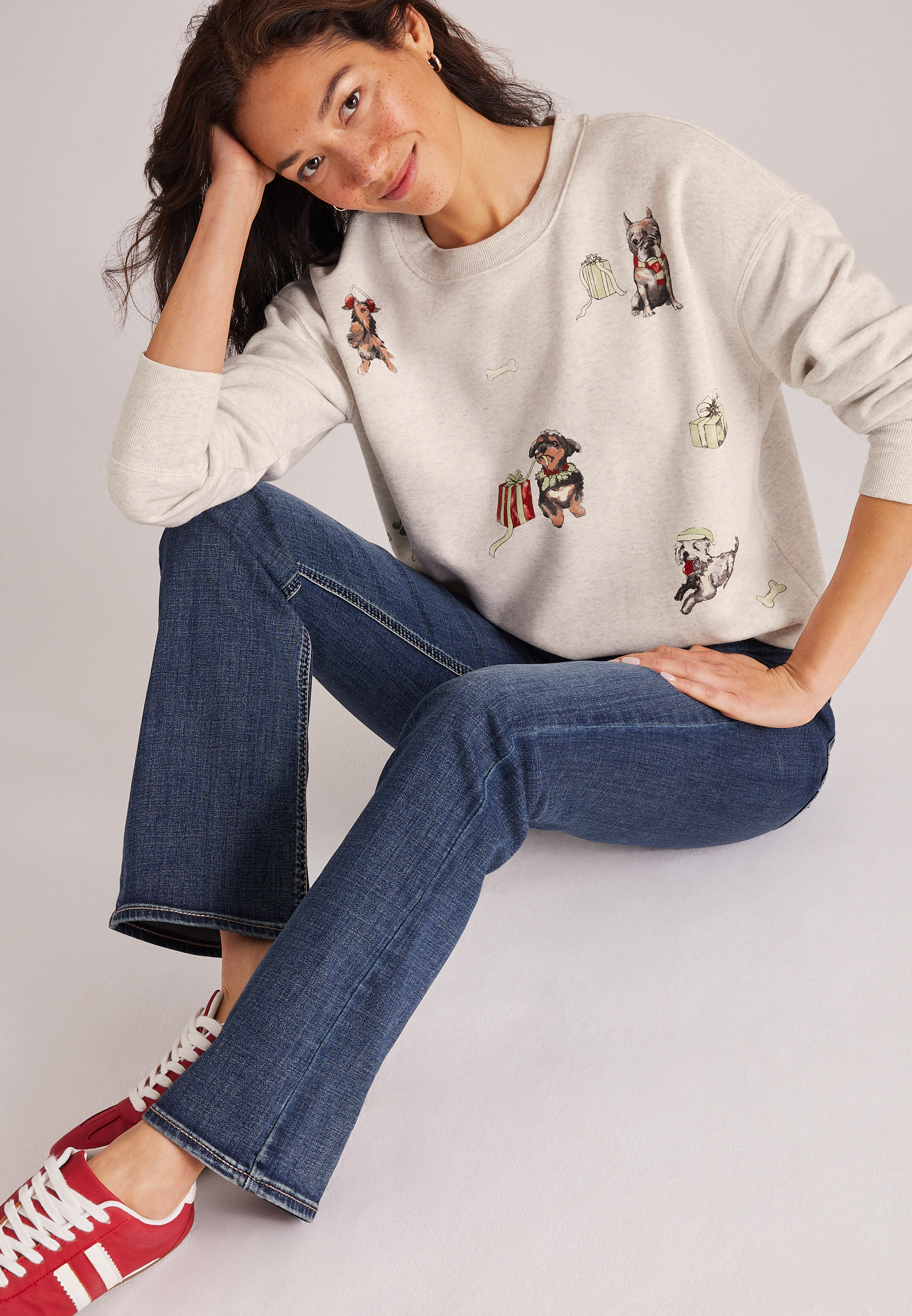 Scattered Holiday Dogs Graphic Sweatshirt, C3348, large
