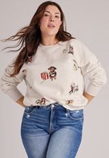Plus Size Scattered Holiday Dogs Graphic Sweatshirt, C3348, small