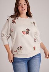 Plus Size Scattered Holiday Dogs Graphic Sweatshirt, C3348, small