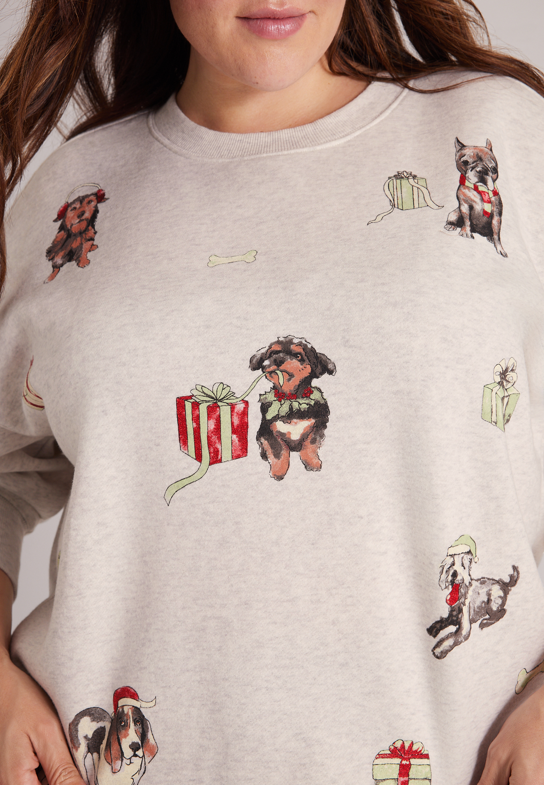 Plus Size Scattered Holiday Dogs Graphic Sweatshirt, C3348, large