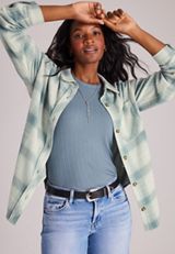 Knit Jacquard Plaid Button Front Shirt, C4817, small