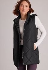 Quilted Sherpa Hooded Long Vest, C106, small