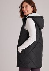 Quilted Sherpa Hooded Long Vest, C106, small