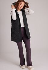 Quilted Sherpa Hooded Long Vest, C106, small
