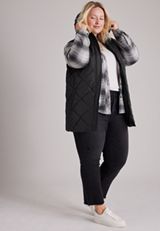 Plus Size Quilted Sherpa Hooded Long Vest, C106, small