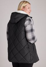 Plus Size Quilted Sherpa Hooded Long Vest, C106, small