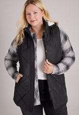 Plus Size Quilted Sherpa Hooded Long Vest, C106, small