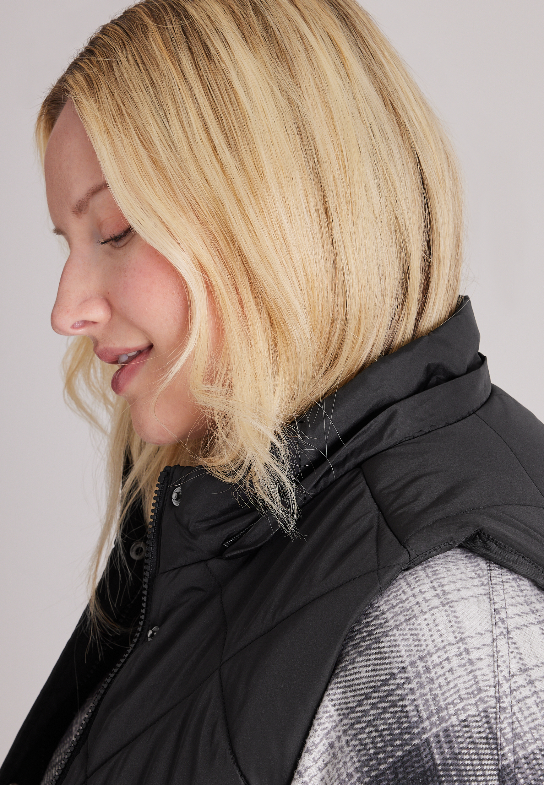 Plus Size Quilted Sherpa Hooded Long Vest, C106, large