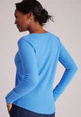 Pointelle Snap Cuff Scoop Neck Long Sleeve Top, C5760, small