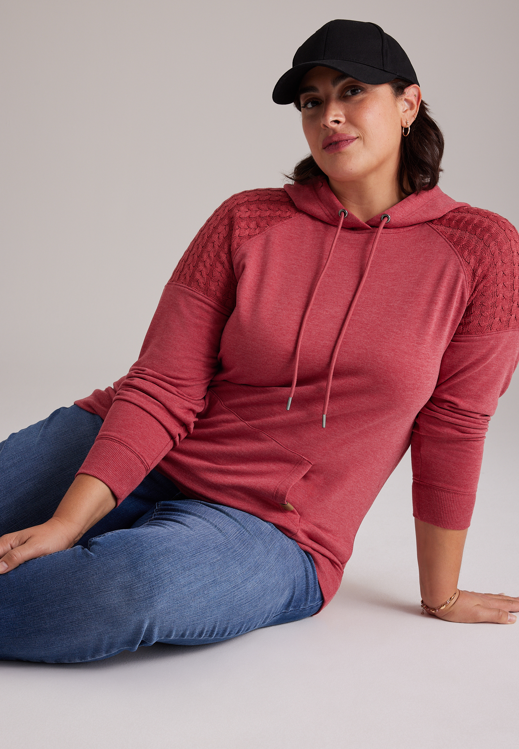 Plus Size Homeward Cable Knit Hoodie, C5006, large