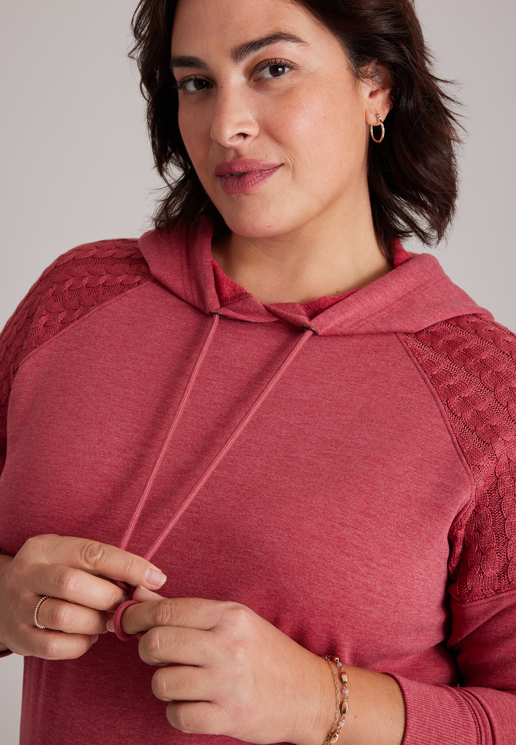 Plus Size Homeward Cable Knit Hoodie, C5006, large