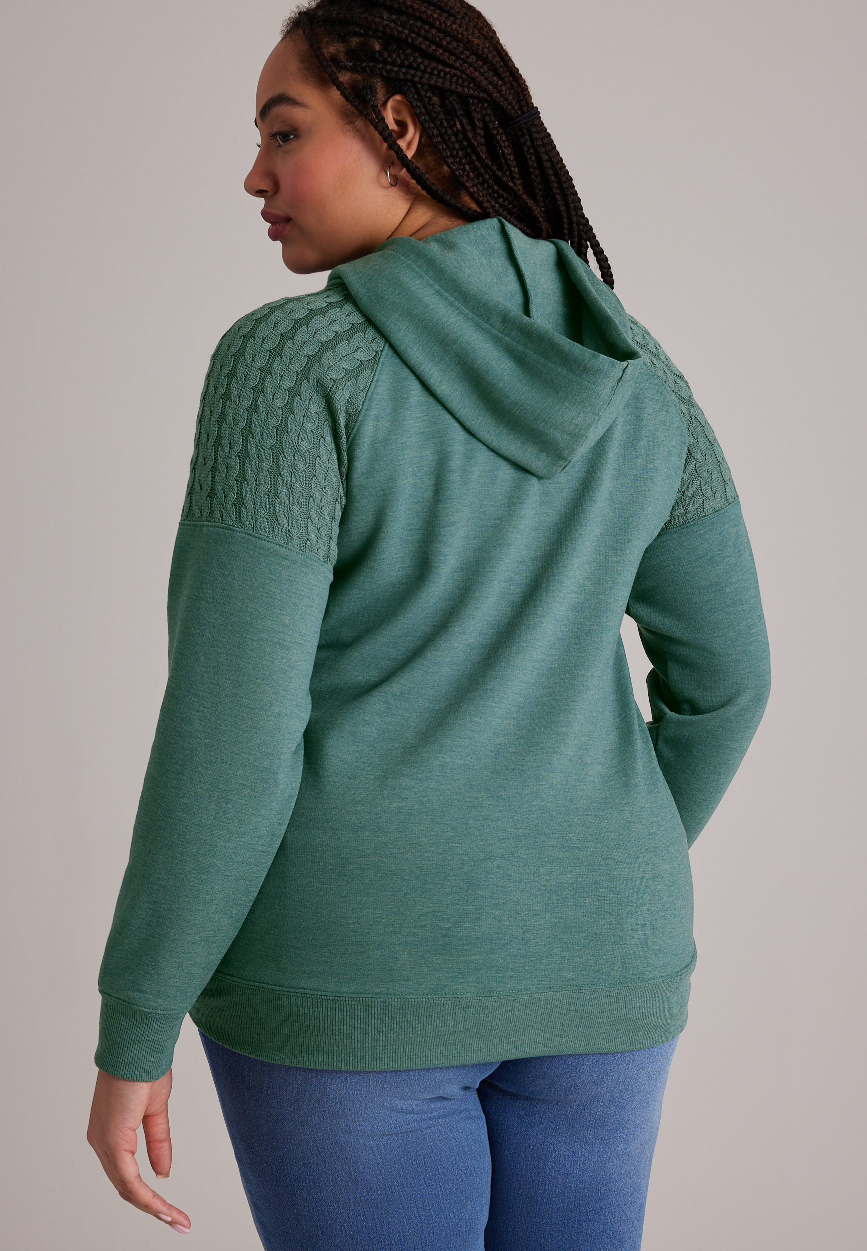 Plus Size Homeward Cable Knit Hoodie, C7076, large