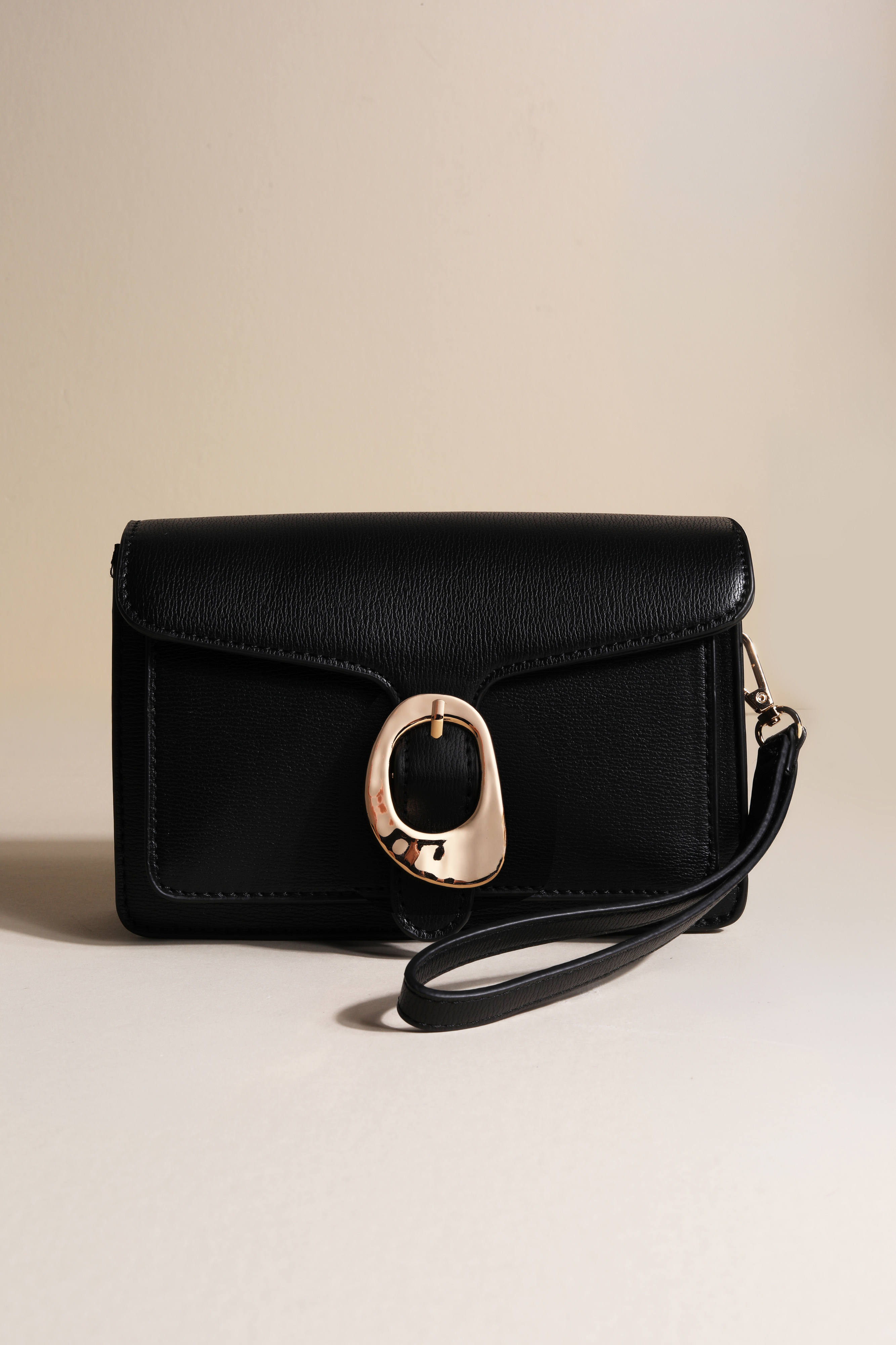 Hammered Gold Buckle Envelope Clutch, C106, large