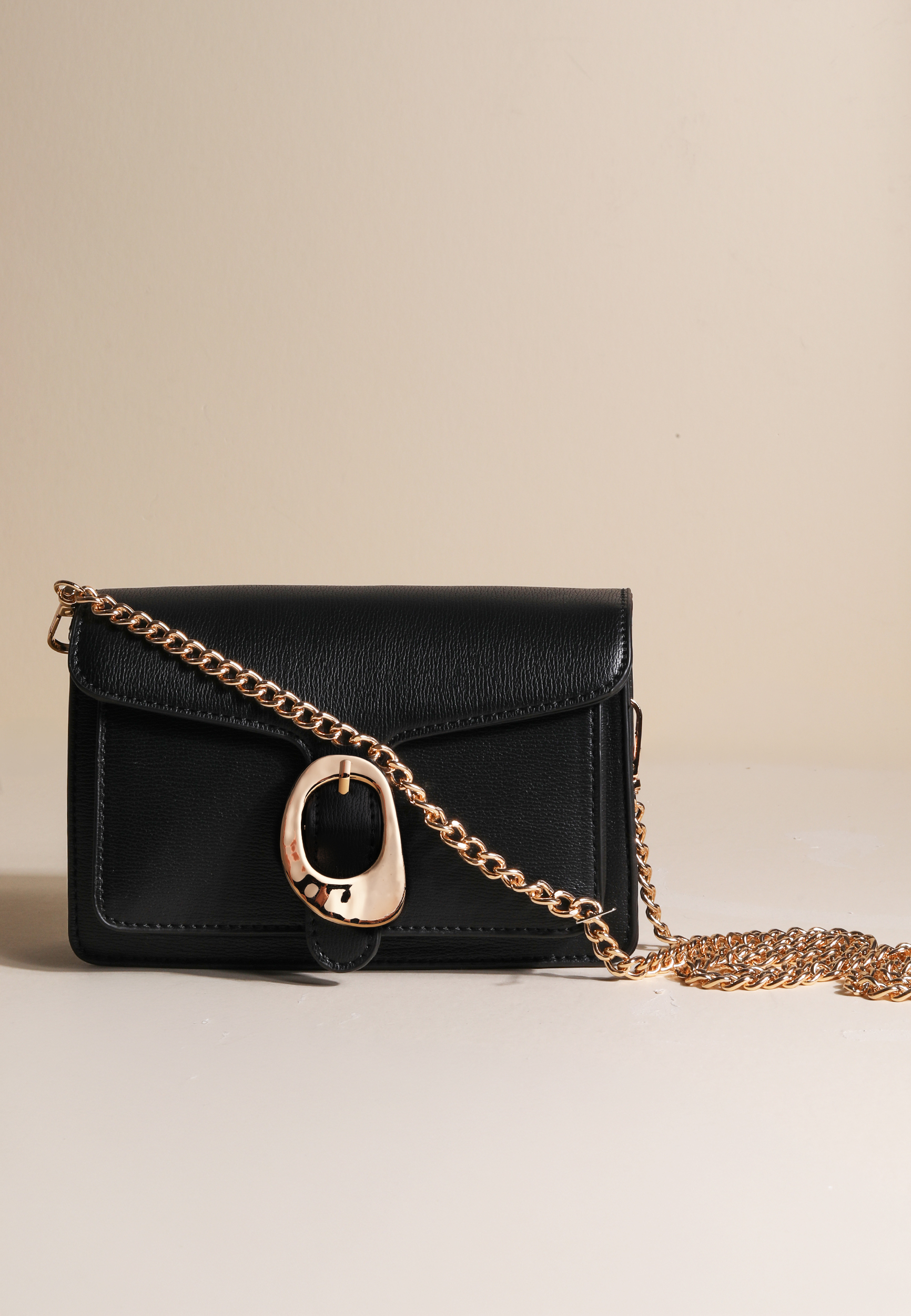 Hammered Gold Buckle Envelope Clutch, C106, large