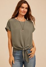 Knot Hem Short Sleeve Blouse, C6170, small