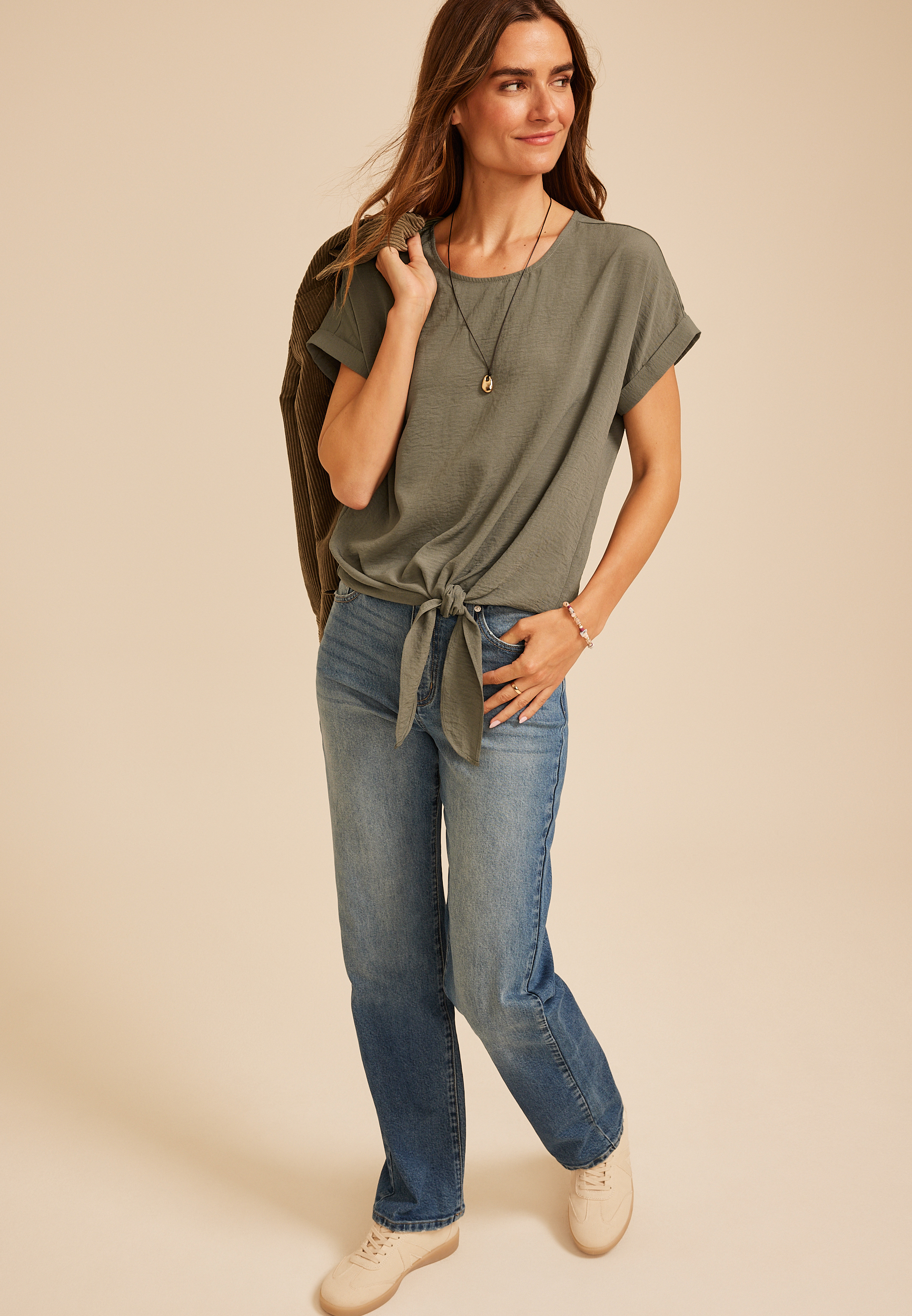Knot Hem Short Sleeve Blouse, C6170, large