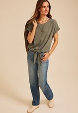 Knot Hem Short Sleeve Blouse, C6170, small