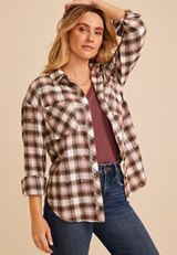 Plaid Polka Dot Button Front Shirt, C30, small