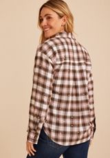 Plaid Polka Dot Button Front Shirt, C30, small