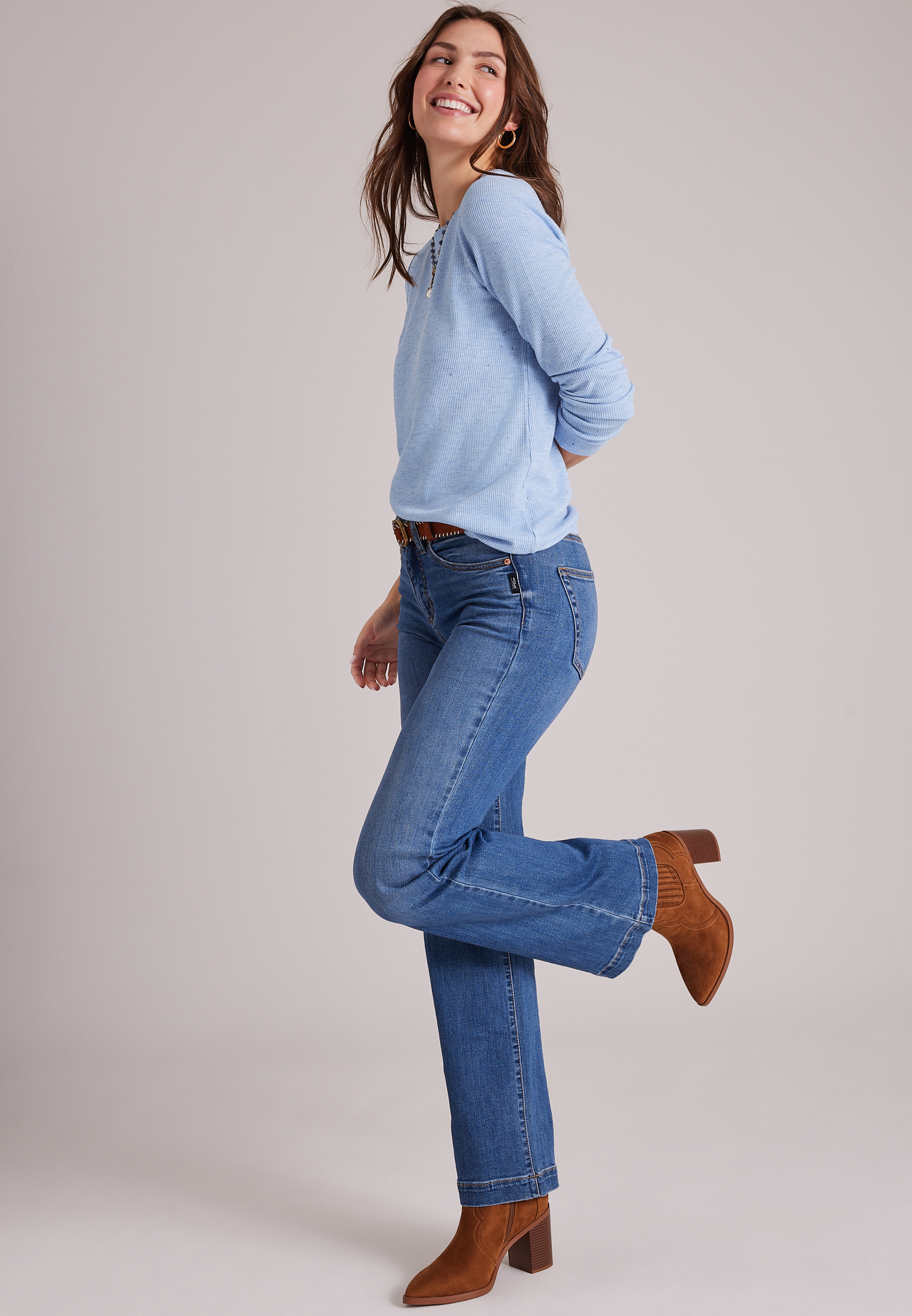 24/7 Ada Long Sleeve Speckle Waffle Rib Top, C1149, large