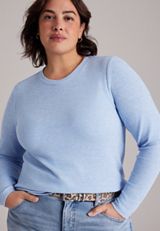 Plus Size 24/7 Ada Speckled Waffle Rib Long Sleeve Tee, C1149, small