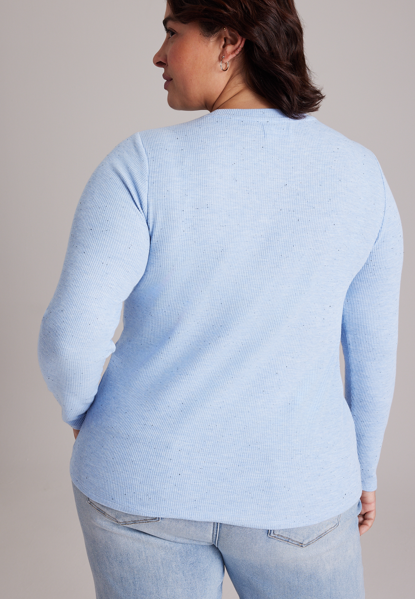 Plus Size 24/7 Ada Speckled Waffle Rib Long Sleeve Tee, C1149, large