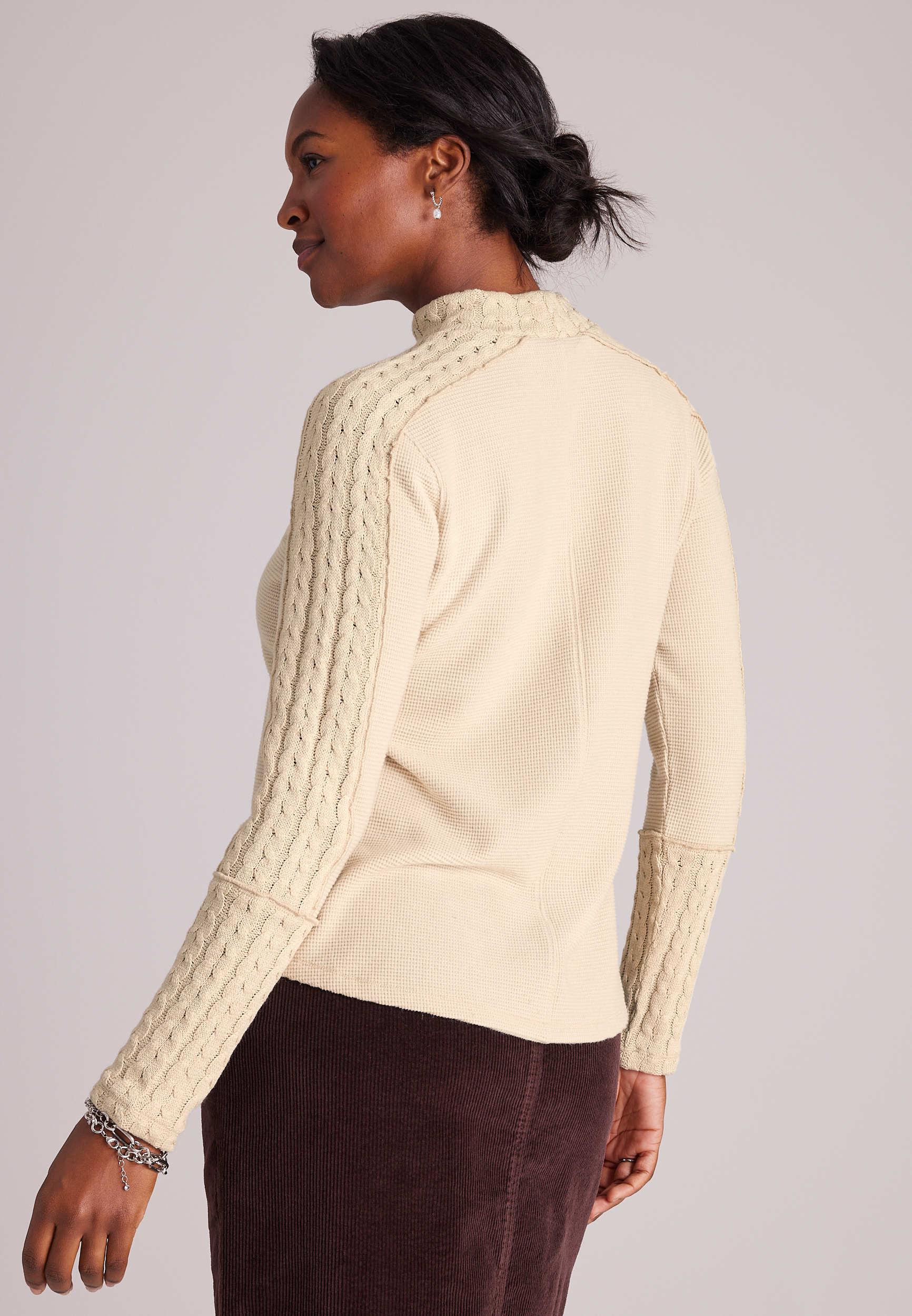24/7 Cable Mix Mock Neck Top, C183, large