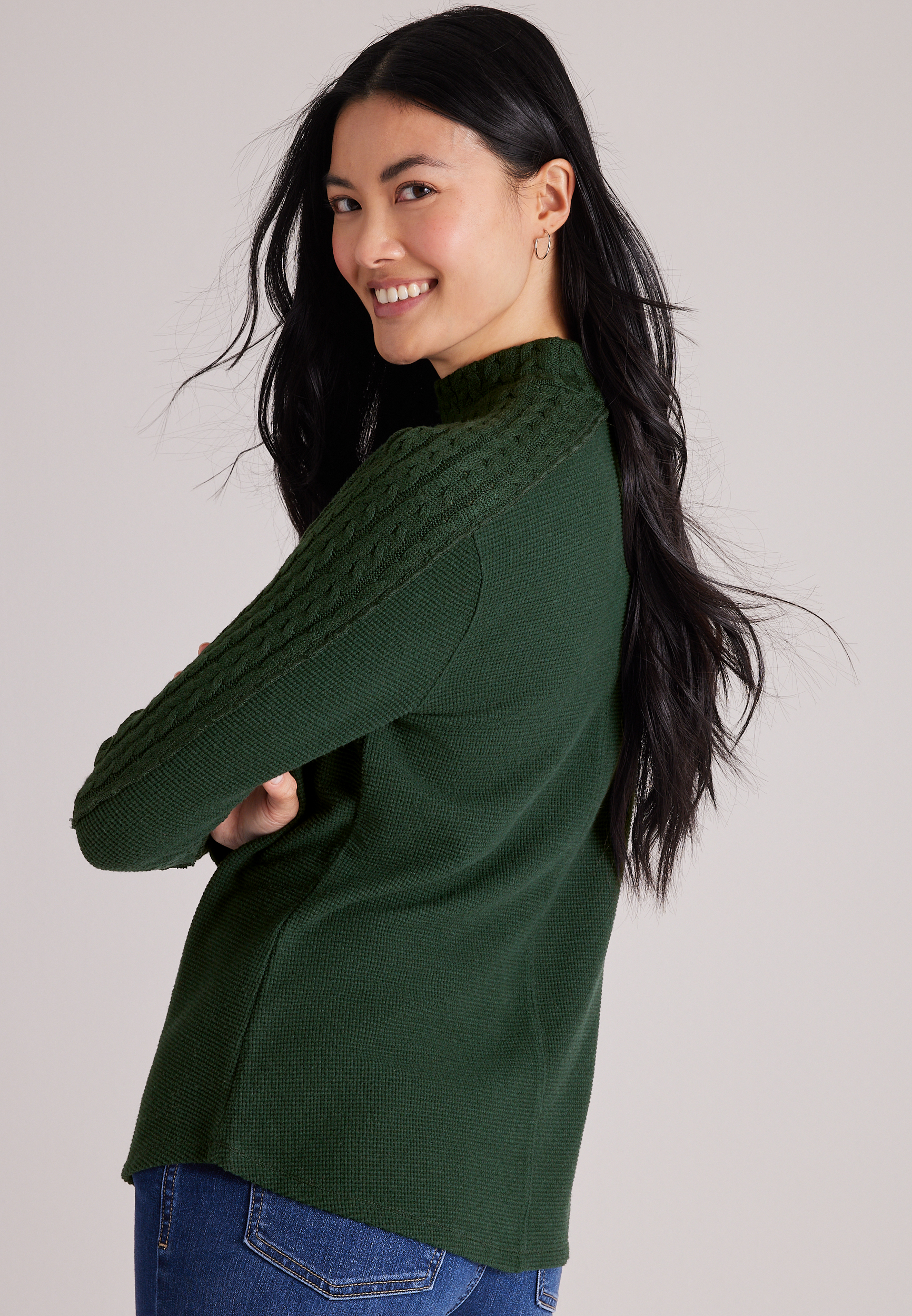 24/7 Cable Mix Mock Neck Top, C7147, large