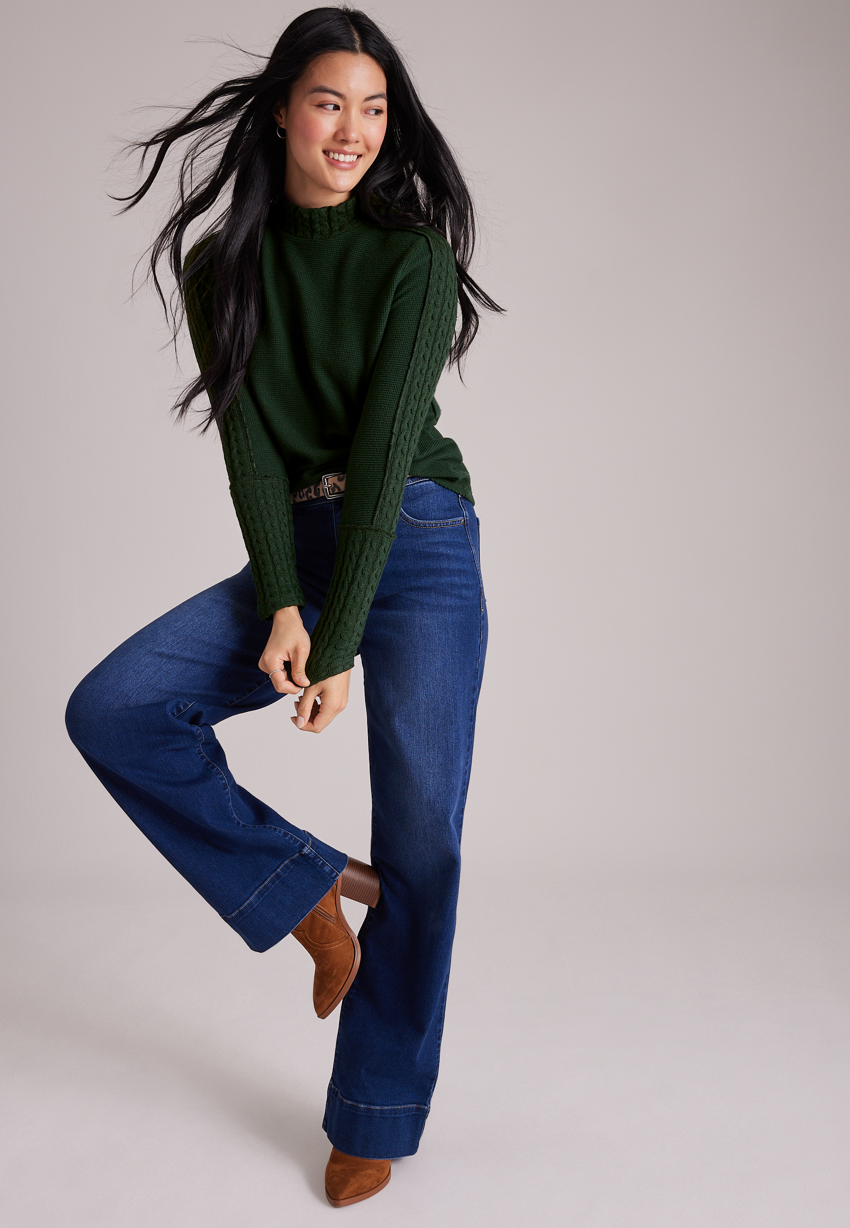 24/7 Cable Mix Mock Neck Top, C7147, large