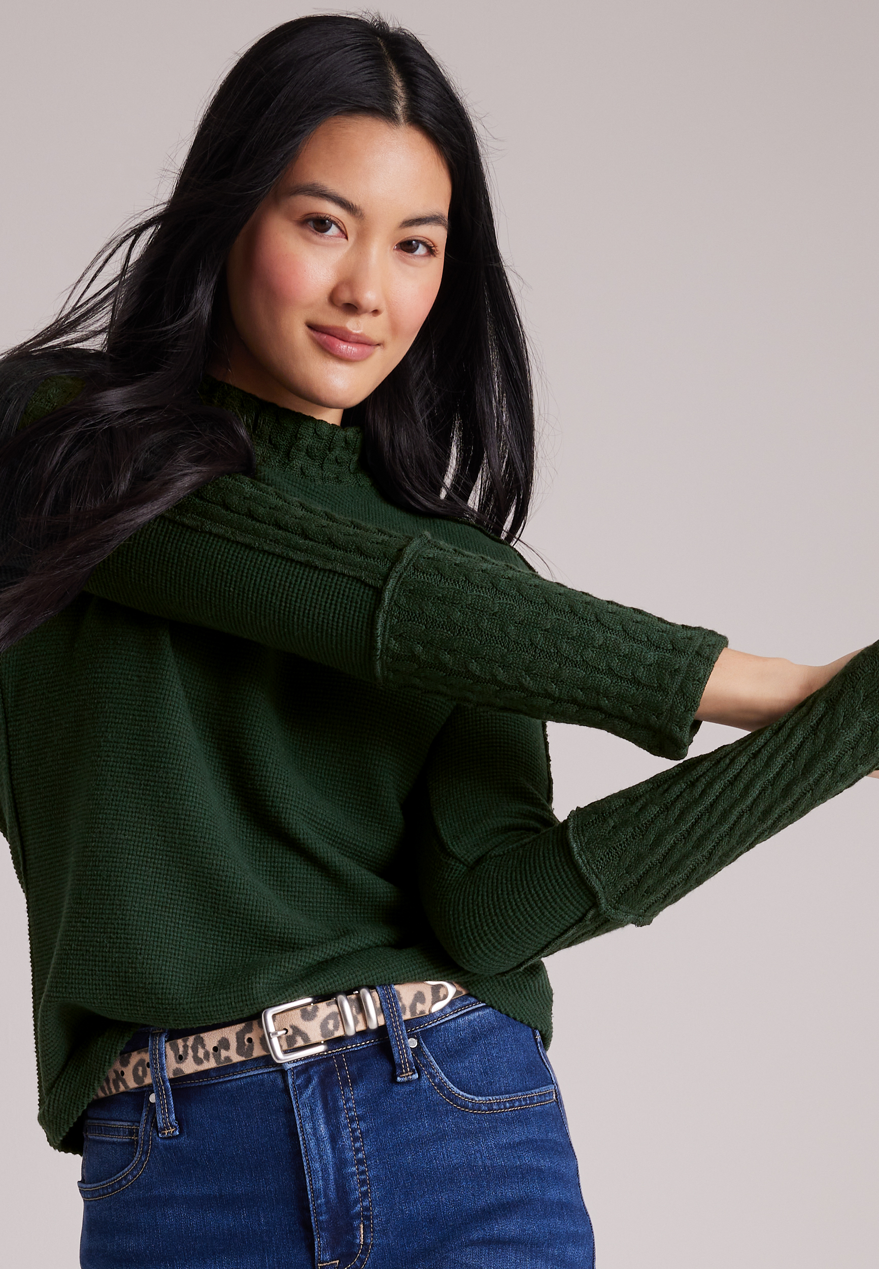 24/7 Cable Mix Mock Neck Top, C7147, large
